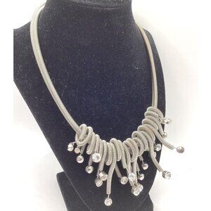 Traci Lynn Unwind Silver Tone Rhinestone Coiled Wire Necklace
